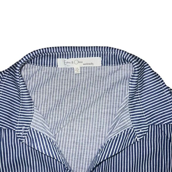 NWT EDEN & OLIVIA MATERNITY Blue & White Striped Blouse Size 2X - Picture 5 of 8